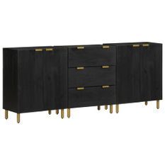 Buffets 3 pcs noir bois d'ingénierie