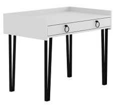 Bureau 1 tiroir bois blanc avec des pieds en métal noir Louza 100 cm