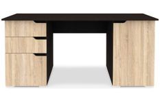 Bureau 2 tiroirs bois chêne clair et foncé Compact 160 cm