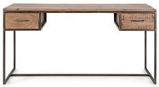 Bureau 2 tiroirs bois d'acacia clair et acier vieilli Kadone 150 cm