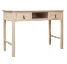 Bureau 2 tiroirs paulownia clair et poignées cuir Vero