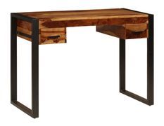 Bureau 2 tiroirs sesham massif foncé et métal noir Vustick