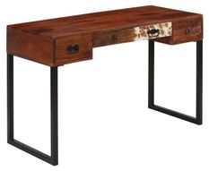 Bureau 4 tiroirs sesham massif laqué et cuir métal noir Elane