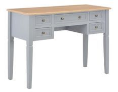 Bureau 5 tiroirs bois clair et pin massif gris Dean