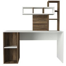 Bureau avec étagère intégré bois noyer et blanc Ciska 120