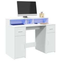 Bureau avec lumières LED blanc 120x55x91 cm bois d'ingénierie