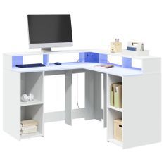 Bureau avec lumières LED blanc 130x130x91 cm bois d'ingénierie