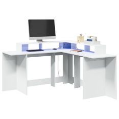 Bureau avec lumières LED blanc 152x152x91 cm bois d'ingénierie