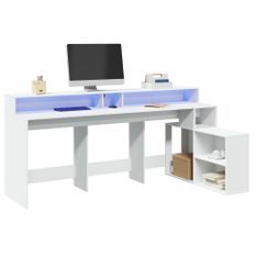 Bureau avec lumières LED blanc 200x104x91 cm bois d'ingénierie