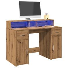 Bureau avec lumières LED chêne artisanal bois d'ingénierie