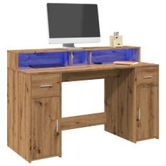 Bureau avec lumières LED chêne artisanal bois d'ingénierie