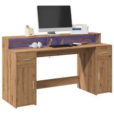 Bureau avec lumières LED chêne artisanal bois d'ingénierie