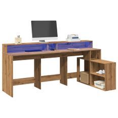 Bureau avec lumières LED chêne artisanal bois d'ingénierie