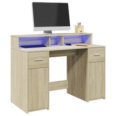 Bureau avec lumières LED chêne sonoma bois d'ingénierie