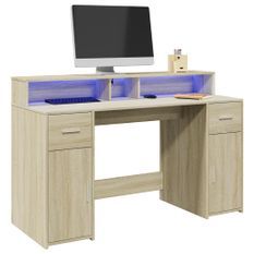 Bureau avec lumières LED chêne sonoma bois d'ingénierie