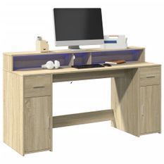 Bureau avec lumières LED chêne sonoma bois d'ingénierie