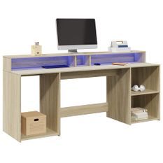 Bureau avec lumières LED chêne sonoma bois d'ingénierie