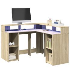 Bureau avec lumières LED chêne sonoma bois d'ingénierie