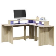 Bureau avec lumières LED chêne sonoma bois d'ingénierie