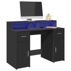 Bureau avec lumières LED noir 120x55x91 cm bois d'ingénierie