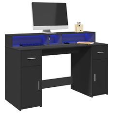 Bureau avec lumières LED noir 140x55x91 cm bois d'ingénierie