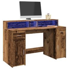 Bureau avec lumières LED vieux bois bois d'ingénierie