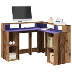 Bureau avec lumières LED vieux bois bois d'ingénierie