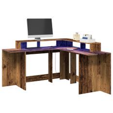 Bureau avec lumières LED vieux bois bois d'ingénierie