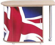 Bureau avec plateau pivotant et rangement bois clair imprimé drapeau Anglais Kool 105 cm