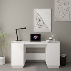 Bureau blanc 140x50x75 cm bois massif de pin