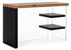 Bureau bois naturel noir et verre trempé Lina 120 cm