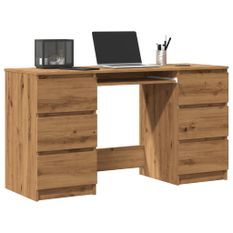 Bureau chêne artisanal 140x50x77 cm bois d'ingénierie