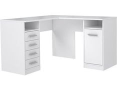 Bureau d'angle 1 porte 4 tiroirs - Décor papier blanc - L 125 x P 125 x H 75 cm