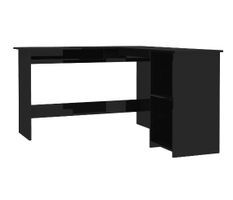 Bureau d'angle 1 tiroir 2 étagères bois noir brillant Jayden