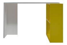 Bureau d'angle avec étagère bois blanc et jaune Kaliopa 120 cm