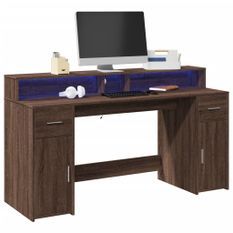 Bureau et lumières LED chêne marron bois d'ingénierie