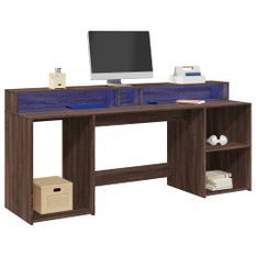 Bureau et lumières LED chêne marron bois d'ingénierie