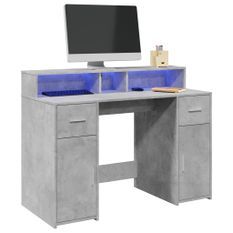 Bureau et lumières LED gris béton 120x55x91cm bois d'ingénierie