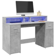 Bureau et lumières LED gris béton 140x55x91cm bois d'ingénierie