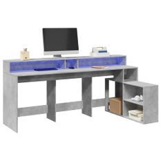 Bureau et lumières LED gris béton 200x104x91cm bois ingénierie