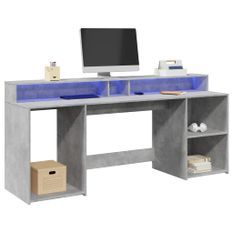 Bureau et lumières LED gris béton 200x55x91cm bois d'ingénierie