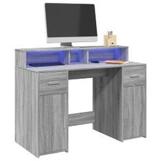 Bureau et lumières LED sonoma gris 120x55x91cm bois ingénierie