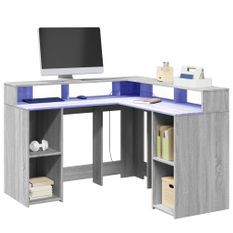 Bureau et lumières LED sonoma gris 130x130x91cm bois ingénierie