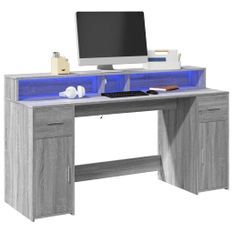 Bureau et lumières LED sonoma gris 160x55x91 cm bois ingénierie