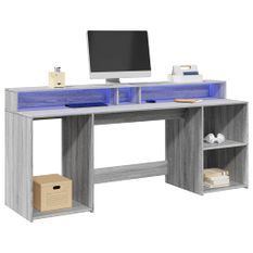 Bureau et lumières LED sonoma gris 200x55x91 cm bois ingénierie