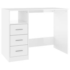 Bureau et tiroirs Blanc brillant 102x50x76 cm Bois d'ingénierie