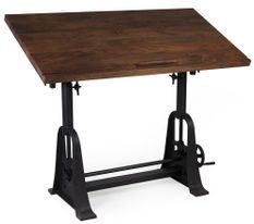 Bureau inclinable industriel fer noir et bois de manguier marron KUBA