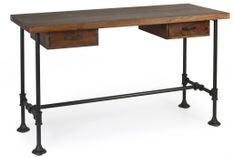 Bureau industriel 2 tiroirs fer noir et bois de manguier marron Kouba 135 cm