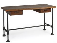 Bureau industriel KUBA – Bois de manguier massif & fer noir – 2 tiroirs