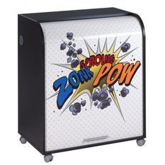 Bureau informatique noir à rideau imprimé zonk pow Must 80 cm